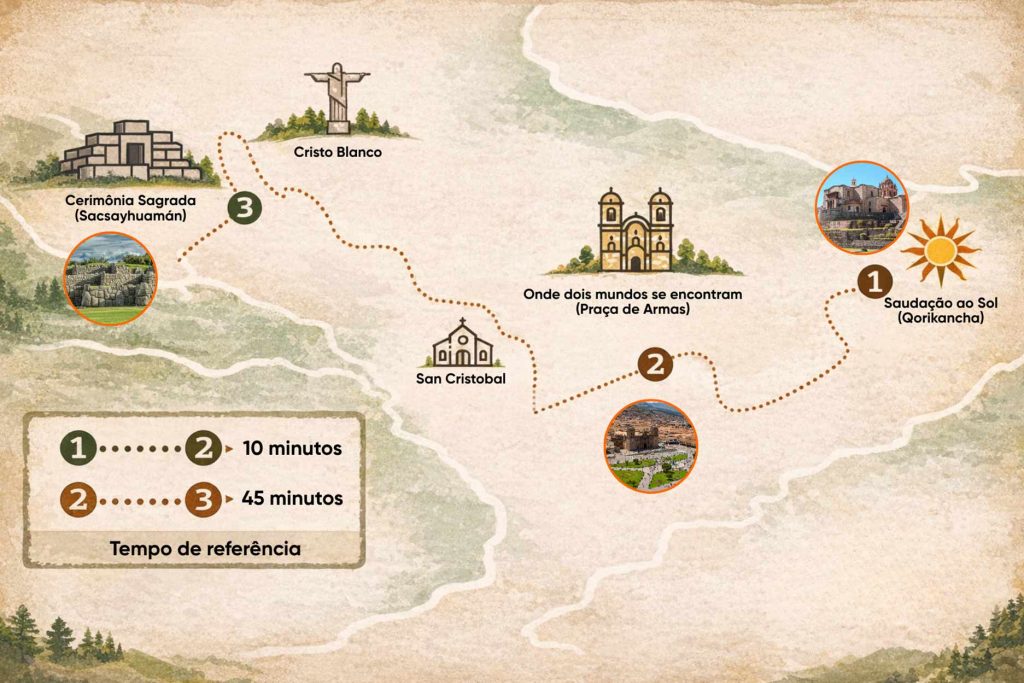 Mapa do percurso do Inti Raymi em Cusco, Peru.