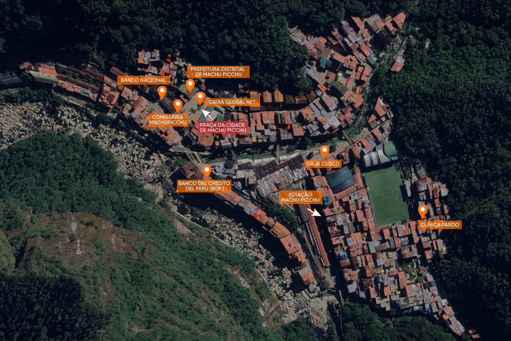 Mapa dos serviços em Águas Calientes