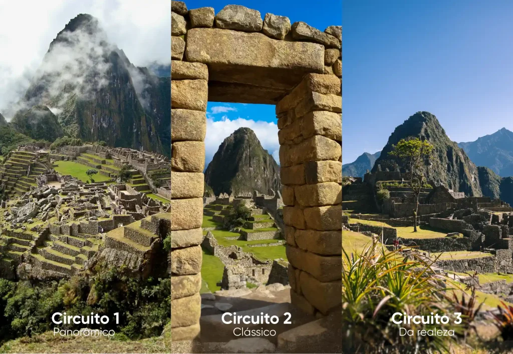 Vistas dos três circuitos permitidos pelos ingressos para Machu Picchu
