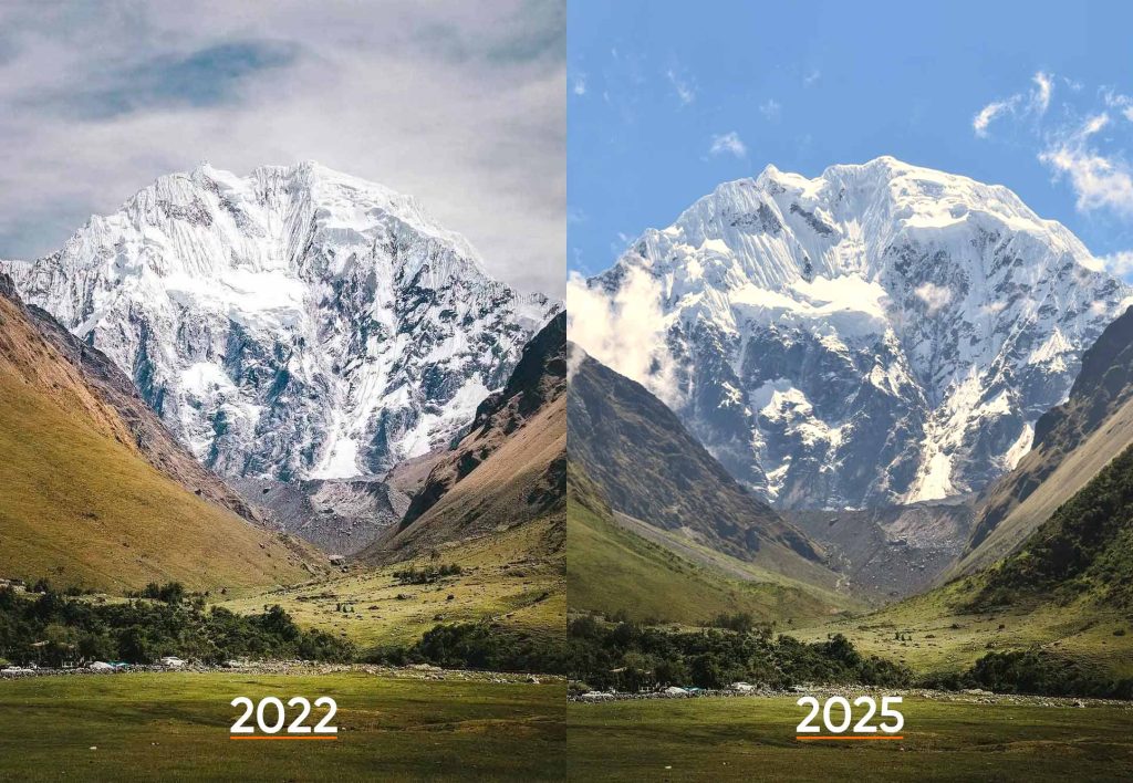 Comparação do derretimento das geleiras no nevado Salkantay