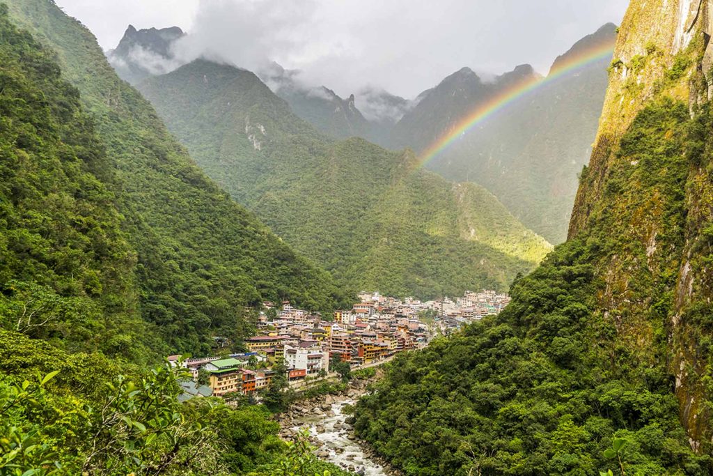 Imagem panorâmica da vila de Machu Picchu
