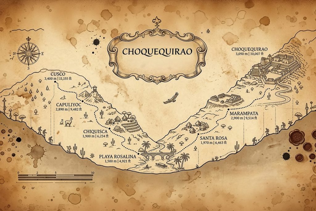 Mapa de elevação da rota de Choquequirao