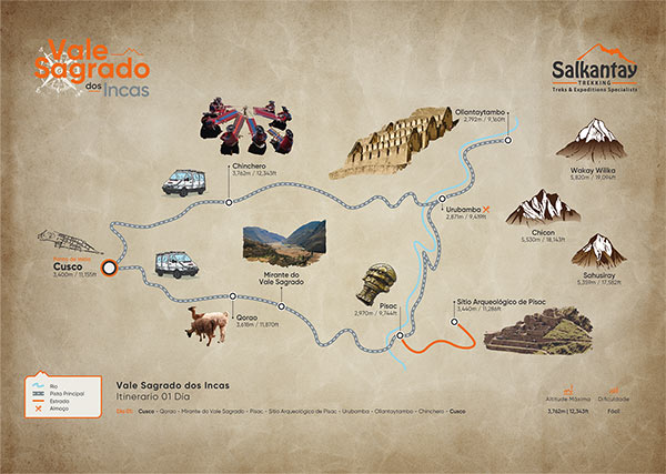 Mapa do Vale Sagrado dos Incas Tour de um dia