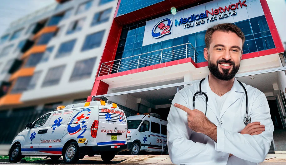 Clínica e ambulâncias da O2 Medical Network em Cusco